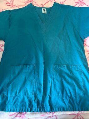 Unbranded Women's Teal V-Neck Tunic with Front Patch Pockets